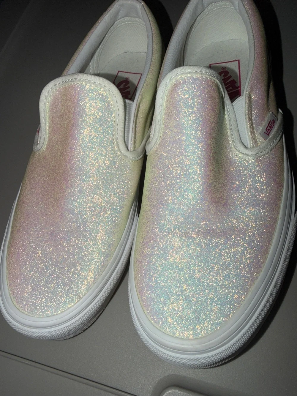 Vans Iridescent Slip-On Sneakers - Pink/White size 8.5 women - Picture 4 of 7